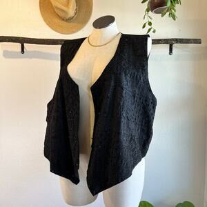 Vintage 90s AJ Black Cotton Beaded Whimsy Button Front Vest Top Size 3X
